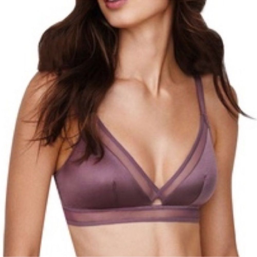 Victoria's Secret Wireless Satin Mesh Bralette Triangle Cut Out Dusty Purple S